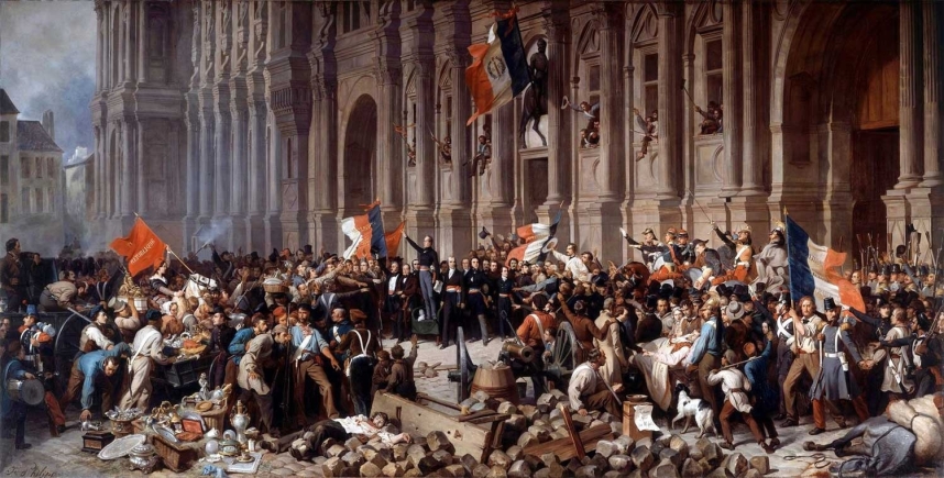『1848年2月25日、パリ市庁舎前で赤旗を拒否するラマルティーヌ』アンリ・フェリックス・エマニュエル・フィリポトー