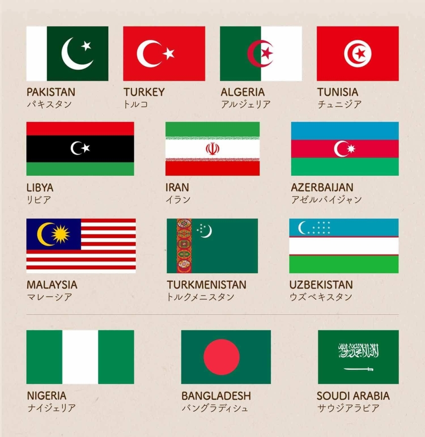 三日月(新月)と星のシンボルが使われた国旗の画像